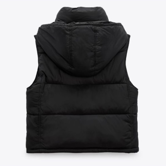 Zara Hooded Puffer Vest Black Size Small - Picture 4 of 9